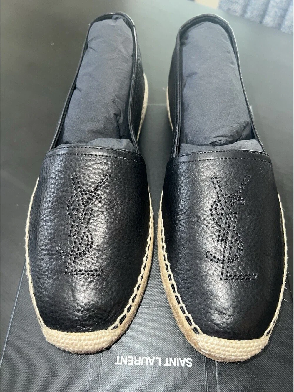 NEW Saint Laurent YSL Men Smooth Nappa Leather Espadrille Black 41 EU/8-8.5US